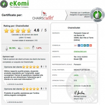 Chairsoutlet: certificato d'argento di approvazione eKomi